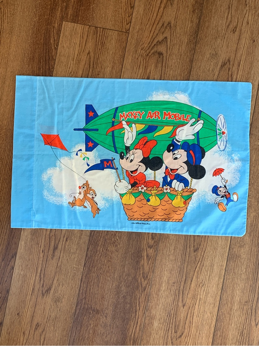 Vintage Walt Disney “Mickey Air Mobile” Minnie Pillowcase | Standard | Sky Blue